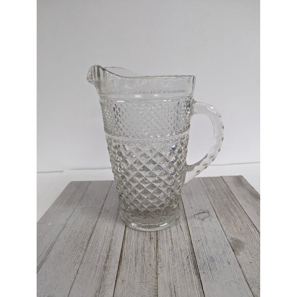 Anchor Hocking Wexford Pitcher #2 Clear Pressed Glass Diamond Point Vintage 9" - Picture 1 of 6